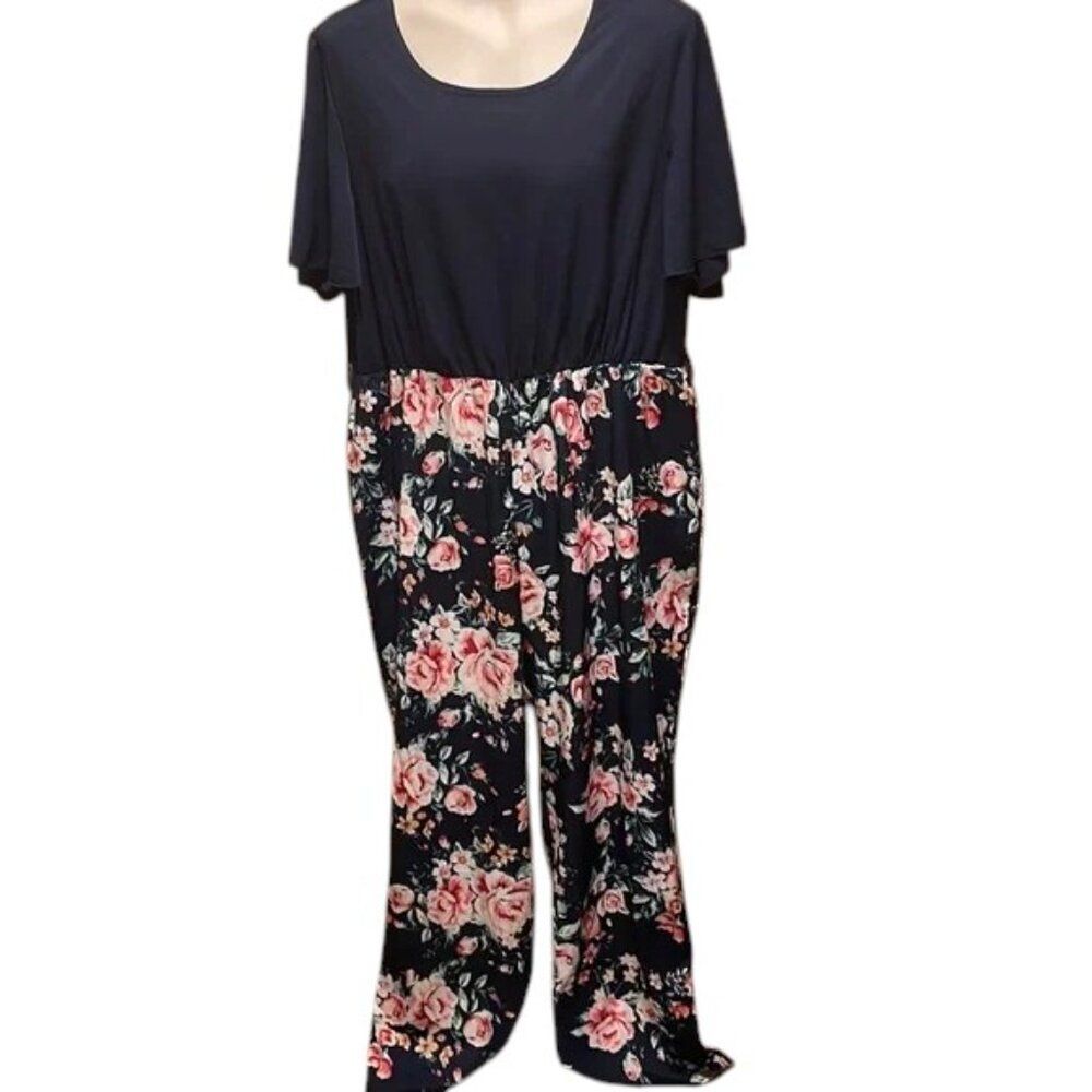 Shein Curve Navy Floral Jumpsuit